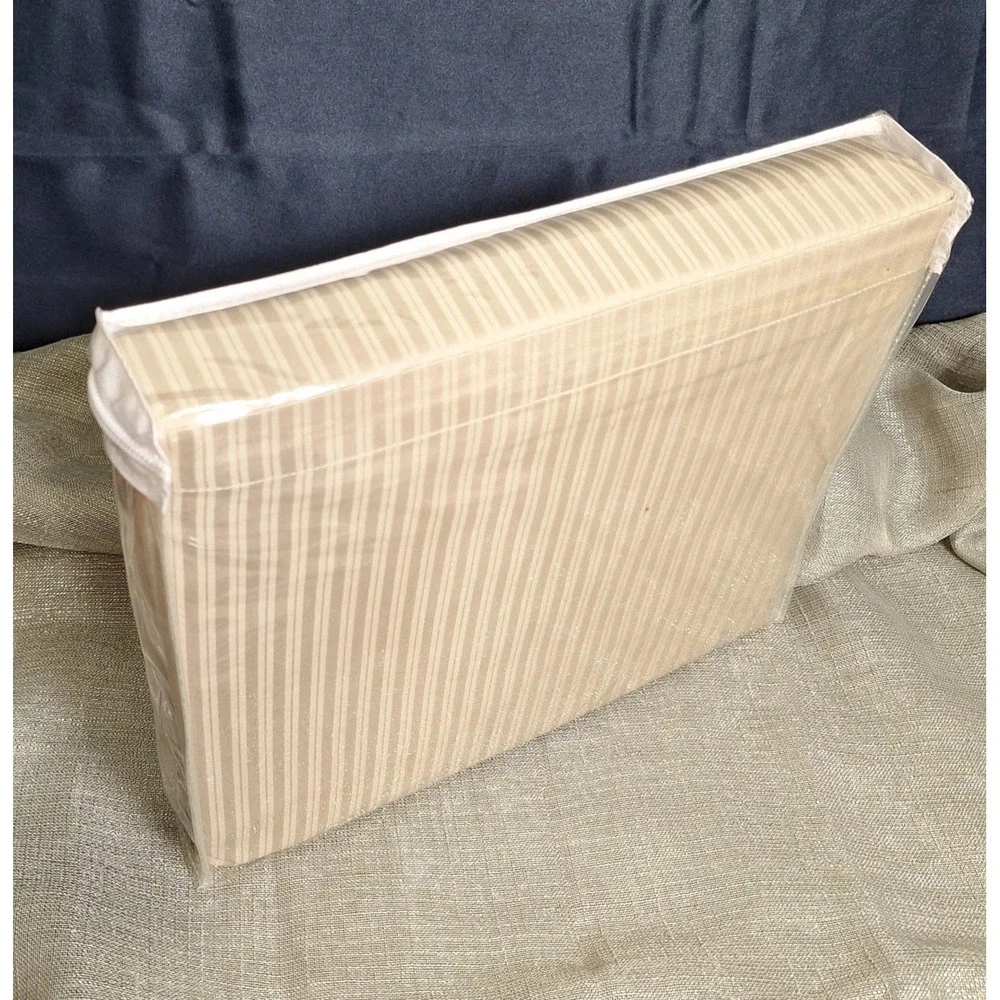 BKS Textiles Organic Full Flat + Pillow Pair Stone Ribbed Stripe Beige 400 Count